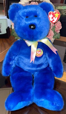 Beanie Baby Royal Blue Bear Official Club Button Large 14 inch Clubby