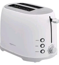 Amazon Basics 2-Slot Toaster, White, Defrost, Bagel And 7 Settings Retro Style. 