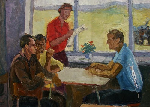 Ukrainian Soviet oil painting impressionism collective farmers canteen - 第 3/8 張圖片