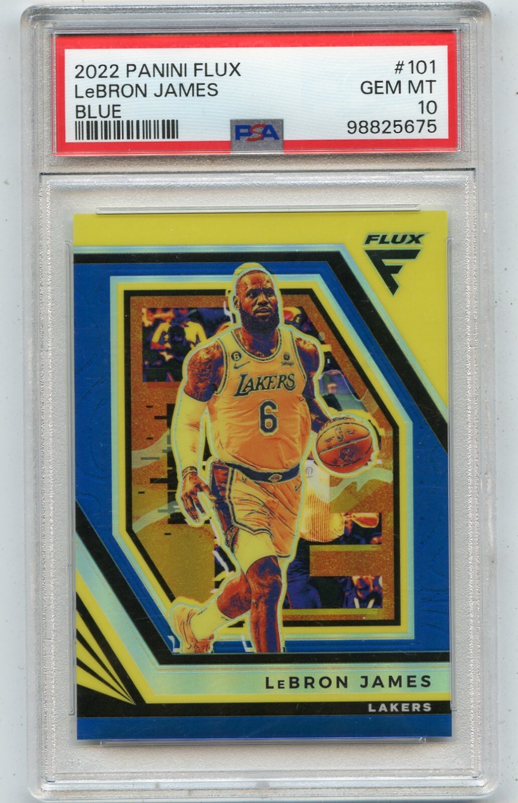 2022-23 PANINI FLUX #101 LeBRON JAMES BLUE PRIZM #30/99, LAKERS - PSA 10 (25675)