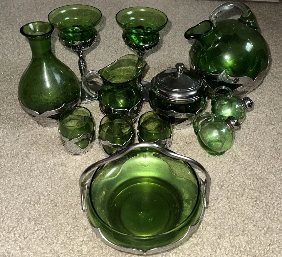 Vintage Farber Brothers Krome Kraft Cambridge Green Glass Ware. Set. Lot Of 12 - Image 2 of 4