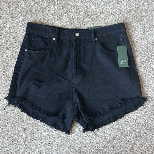 Neu mit Etikett Wild Fable höchste Leibhöhe schwarz Denim abgeschnittene Shorts Knopfleiste abgenutzt 14
