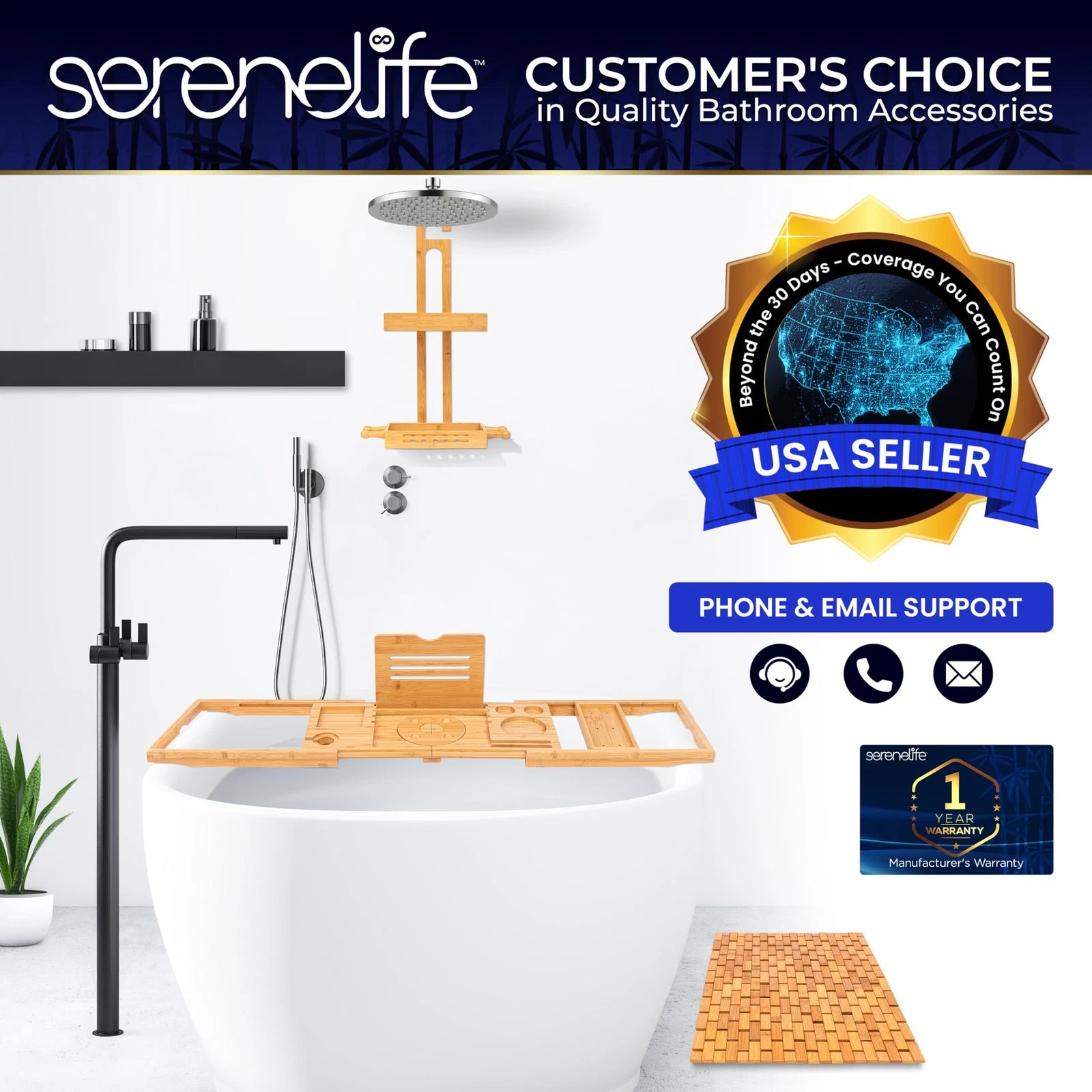 SereneLife Bamboo Bath Mat - Thumbnail 4