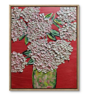 Pink. Hydrangeas Impasto  Art 16X20 Canvas Acrylic Textured Bold Colorful