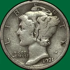 1921 Mercury Dime Very Fine VF Coin, Damage #36861