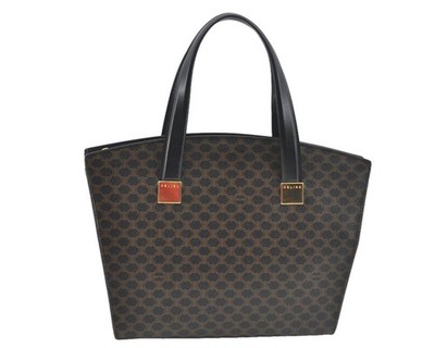 Authentic CELINE Macadam Hand Tote Bag PVC Leather Black Junk AA776
