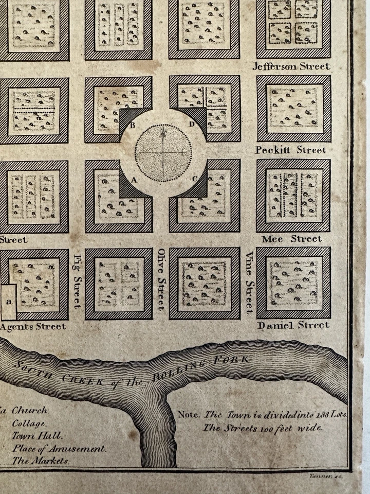 Lystra Kentucky Plan Urbano Mason County 1796 Russell escaso mapa grabado temprano Foto 2 de 4