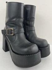 Muro Sonax Womens Platform Boots Vintage Buckle Detail Ankle Boots Black Size 9