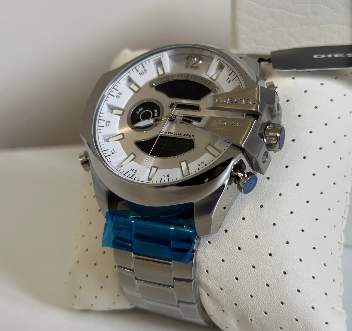 MEN'S DIESEL DZ4648 MEGA CHIEF SILVER TONE ANALOG/DIGITAL S/STEEL