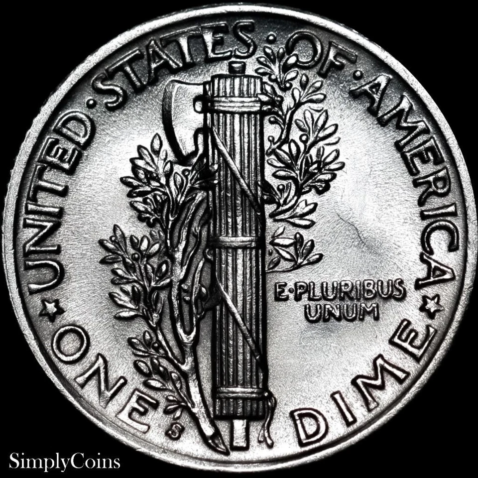 1941-S Mercury Dime BU FB Full Bands MINT ERROR DIE CLASH Silver - Image 3 of 4