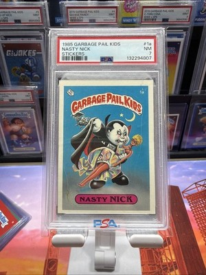 1985 Topps OS1 Garbage Pail Kids Series 1 Nasty Nick 1a Matte Sticker Card PSA 7
