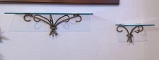 Set 2 VTG Brass/Metal Rope & Glass Wall Mount Shelf Hollywood Regency  7"&17.5"
