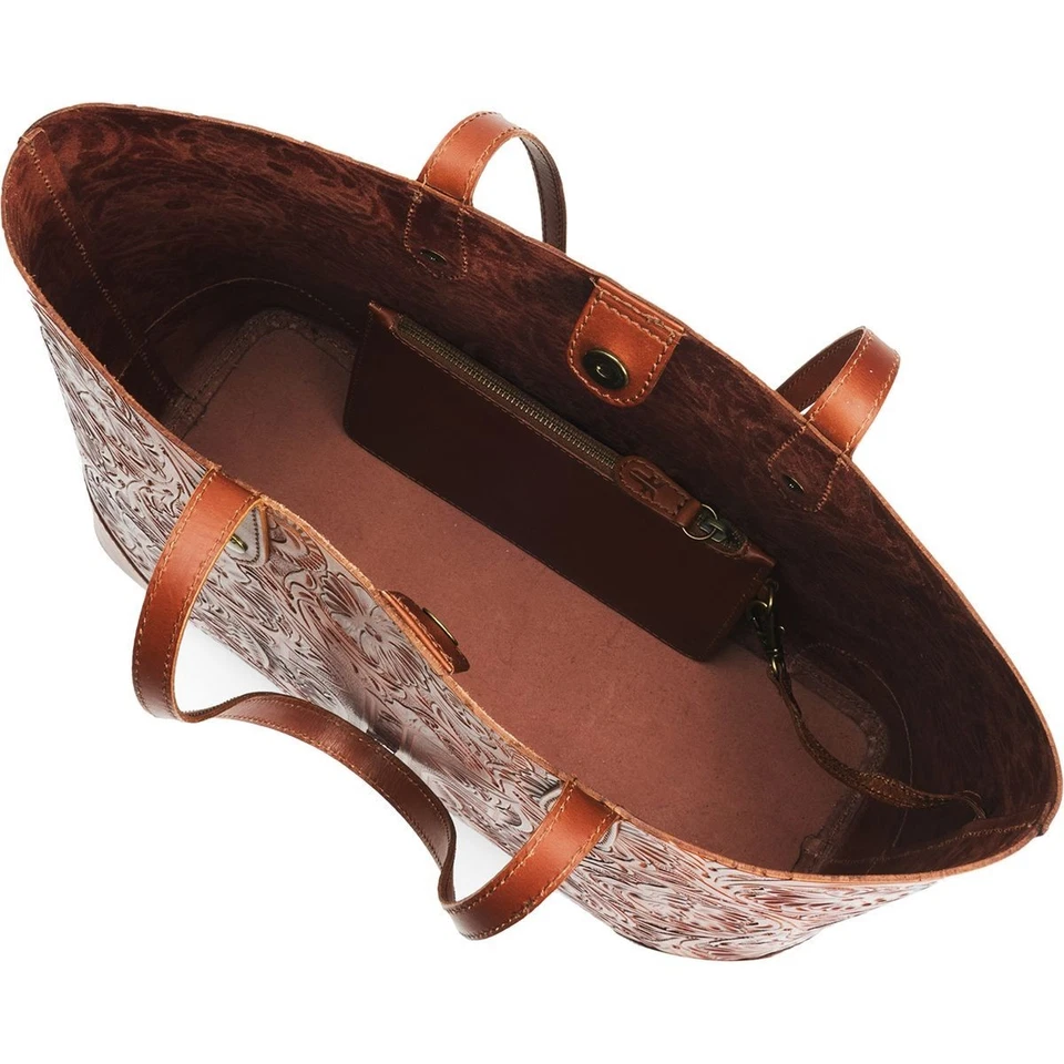 FRYE $398 Melissa Artisan Tooled Leather Shopper Tote Bag Purse W/ Pouch - Image 4 of 4