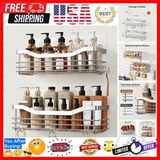 Shower Caddy Basket Shelf with 5 Hooks Adhesive Organizer Storage Rack Rust R...