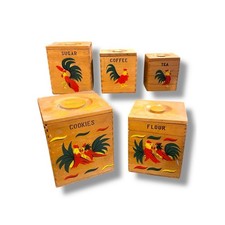 Set of 5 Nesting Wooden Canisters Vintage Roo...