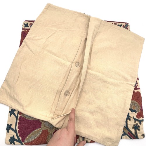 2 Pottery Barn 20” Square Crewel Embroidered Pillow Covers India BOHO - Picture 2 of 8