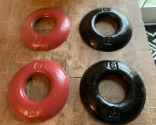 Vintage Forged Steel Quoits Set Red Black Backyard Game Throwing Ring Toss 3 Lb.