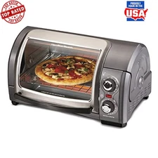 4-Slice Toaster Oven Roll-Top Door 1200W Bake Broil Toast Silver 9" Pizza Fit US
