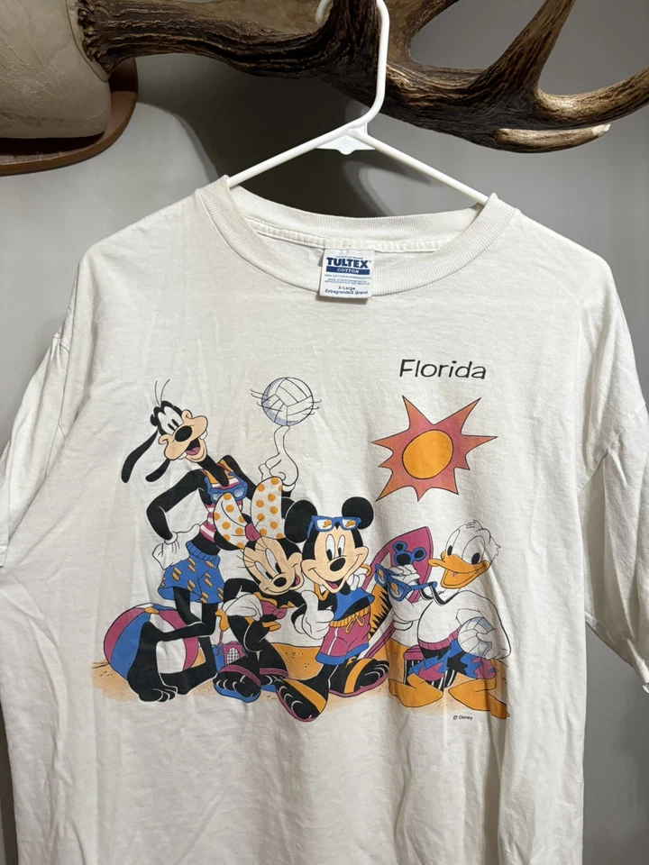 Camiseta De Colección Años 90 Disney Florida Mickey Mouse & Friends At The Beach Hombre’s XL Foto 2 de 4