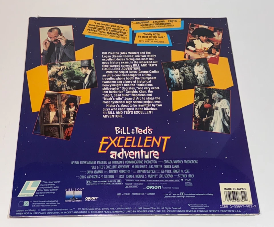 Bill & Ted's Excellent Adventure Laserdisc 1989 Nelson Ent SEALED Japan - Image 2 of 4