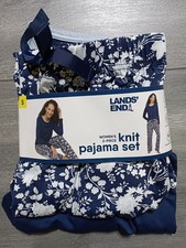 Lands End Pajama Set 2 Piece Adult Womens Small Blue Knit Floral