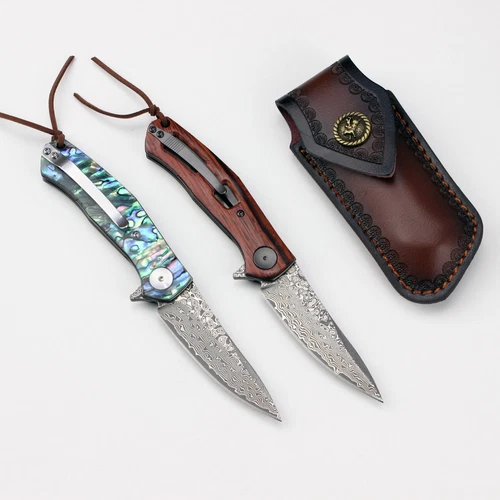 Color Shell Handle Damascus Steel Knife - Picture 1 of 6