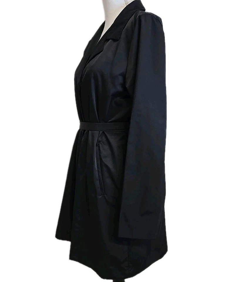 Gabardina cortavientos Eileen Fisher impermeable bolsillos con cinturón negra para mujer talla S” Foto 3 de 4