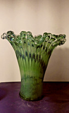 Contemporary Murano Art Glass Tall Green Blue Vase Handblown . Gorgeous