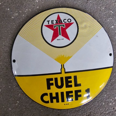 #ad #ad VINTAGE TEXACO FUEL CHIEF 1 OLD US GASOLINE OIL GAS PUMP ENAMEL PORCELAIN SIGN $149.99