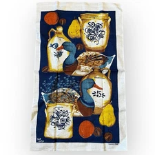 VTG Kay Dee Linen Tea Towel Pottery Fruit Duck Decoy Kitchen Screen Print 70s