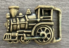VINTAGE Solid Brass Train Belt Buckle Locomotive Engine Steam