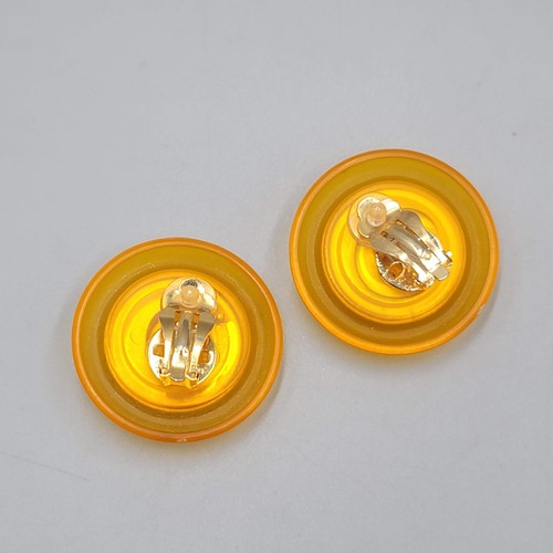 Vintage Orange Acrylic Clip on Earrings Round Drop 1 3/8" - Picture 5 of 9