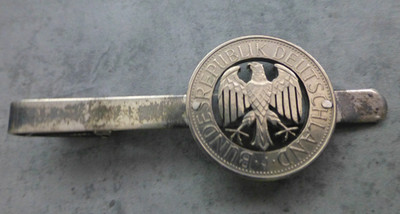 Handarbeit Designer 925er Silber Krawattennadel 1 DM Deutsche Mark 1984 BRD Neu