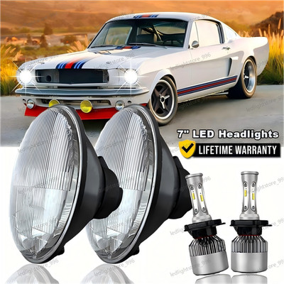 For Ford Mustang 1965-1978 7'' inch Chrome LED Headlights Hi/Lo Beam Projector 2x
