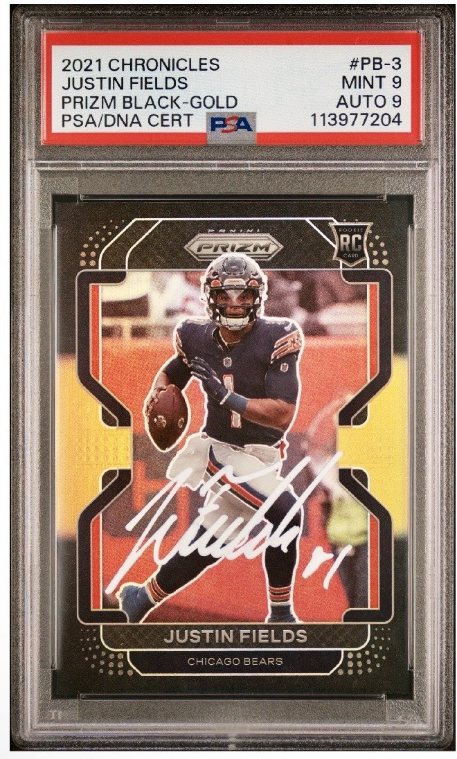 2021 Panini Chronicles Prizm Black Gold /10 Signatures #PB-3 Justin Fields Pop1