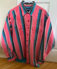 Vintage Wrangler Brushpopper 17.5-35 Stripe Pink Teal Black 90s USA Made