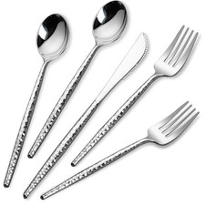 Rubtlamp 180 Pcs Silver Plastic Silverware - Hammered Disposable Silverware -...