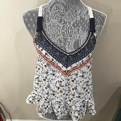 francesca s blue floral woven blouse size m new