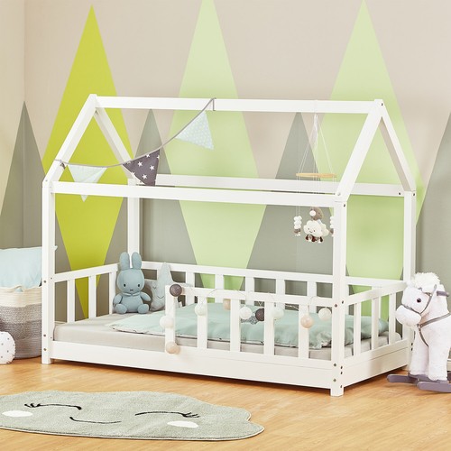 Kinderbett mit Matratze Hausbett 80x160 cm Rausfallschutz Bodenbett Homestyle4u - Bild 2 von 11