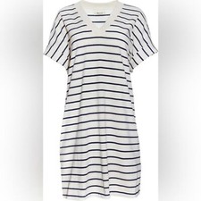 Madewell Indigo Stripe V-neck T-shirt Dress In Bengali Indigo, Size Small