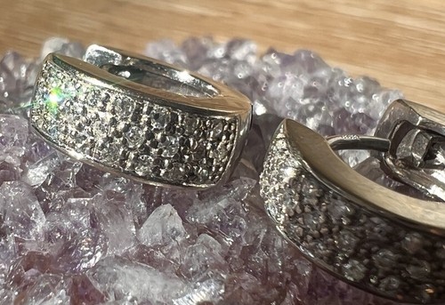 14K White Gold Diamond Huggie Hoop Earrings – 0.35 Carats, 1.2mm SI1-GH Diamonds - Picture 14 of 16