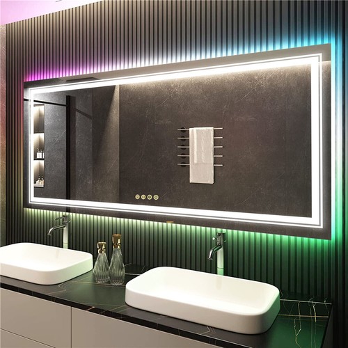 Huge LED Illuminated Wall Bathroom Vanity Mirror w/ RGB Backlit Atmosphere Decor - 第 1/16 張圖片