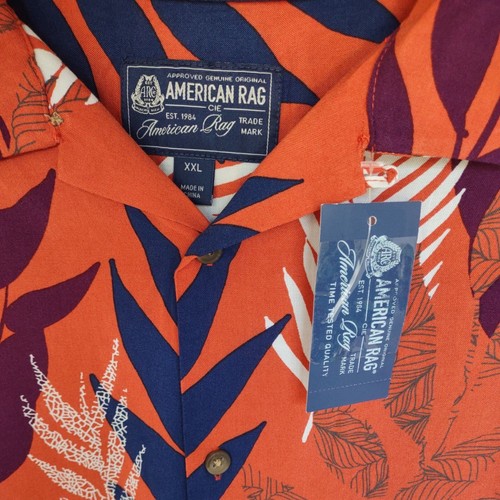 American Rag shirt Men's 2XL Hawaiian Floral Orange short sleeve button up - Picture 3 of 9