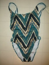 GOTTEX Blue Green Moroccan Jewel 1 Piece Scoop Neck Style Swimsuit Sz 10 NWT