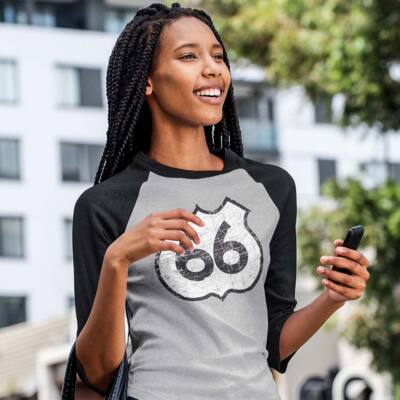 Route 66 unisex 3/4 sleeve raglan baseball t-shirt