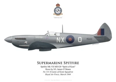 Print Spitfire Mk VII, S/L James O'Meara, No 131 Squadron RAF (by G. Marie)