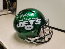 MIKE WHITE JETS SIGNED FULL SIZE REPLICA  HELMET BECKETT MIKE F-IN WHITE