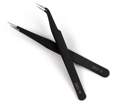 Eyelash Extension 1-set of ESD Black Straight & Curved Tweezers