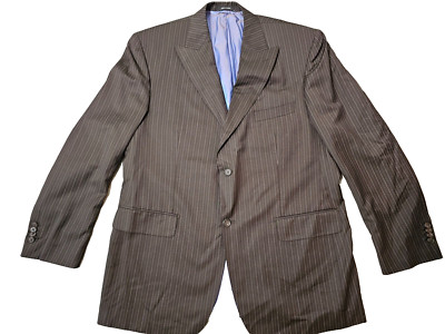 Sean John Mens Suit Jacket Sport Coat 2 Button Brown Pinstriped Lined 44R