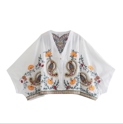 New NWT embroidered white short kimono top casual shirt - Picture 9 of 17